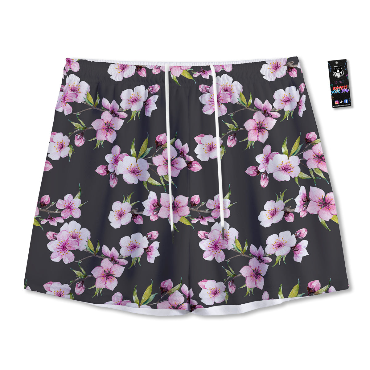 Cherry Blossom Watercolor Print Pattern Mesh Shorts