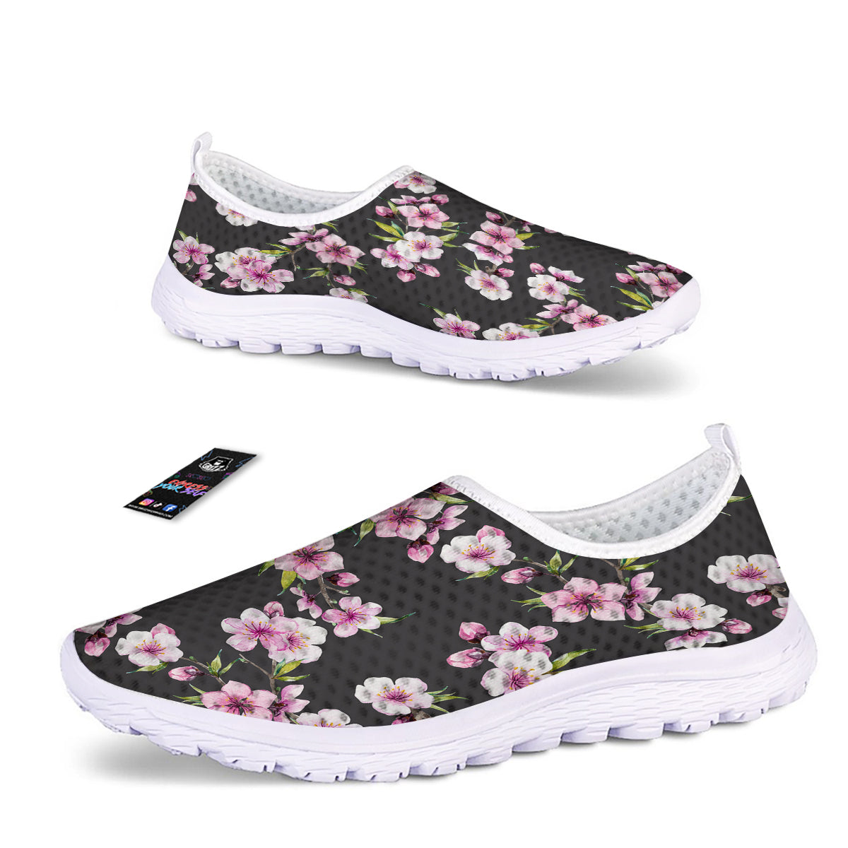 Cherry Blossom Watercolor Print Pattern Nurse Shoes-grizzshop