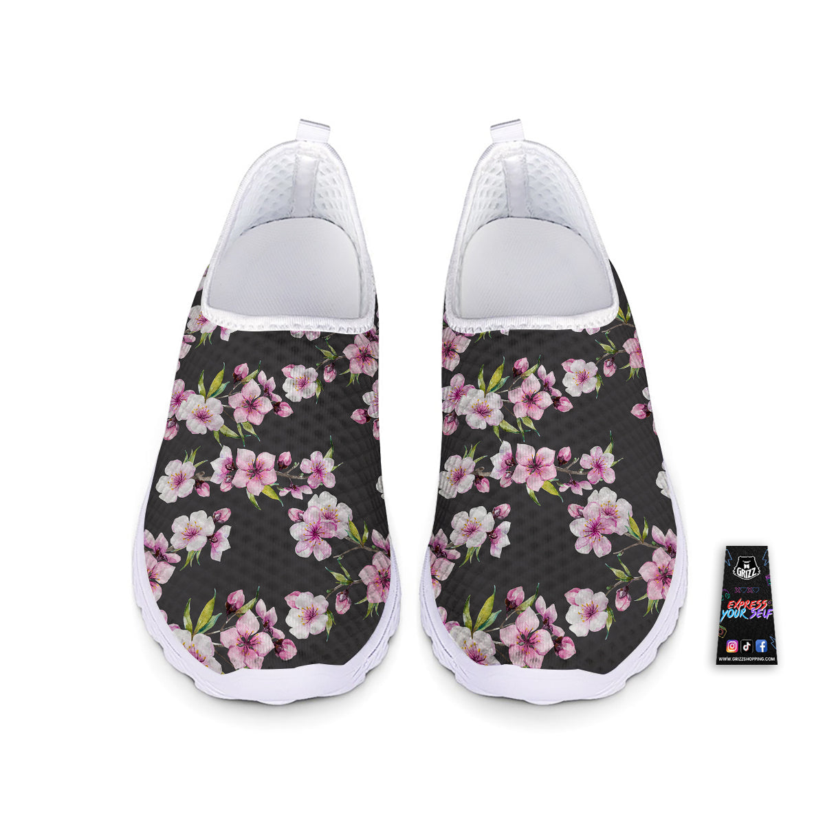 Cherry Blossom Watercolor Print Pattern Nurse Shoes-grizzshop