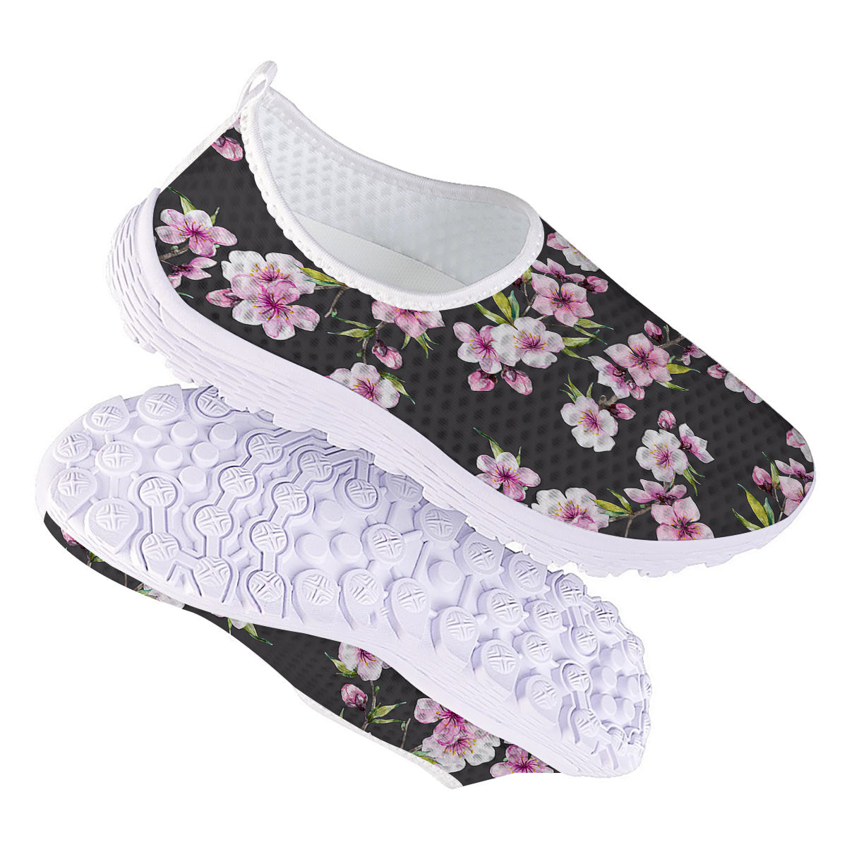 Cherry Blossom Watercolor Print Pattern Nurse Shoes-grizzshop