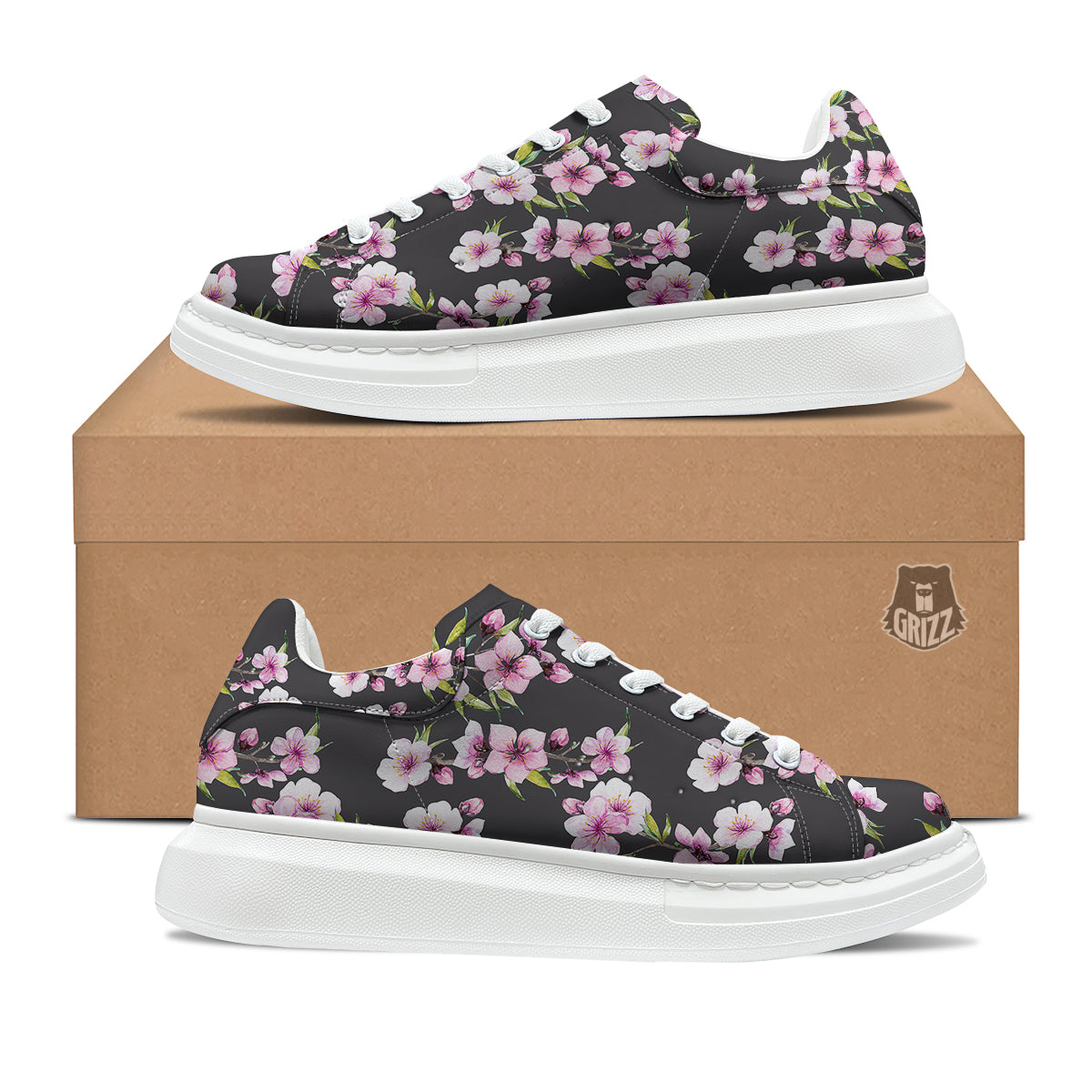 Cherry Blossom Watercolor Print Pattern Platform Shoes-grizzshop