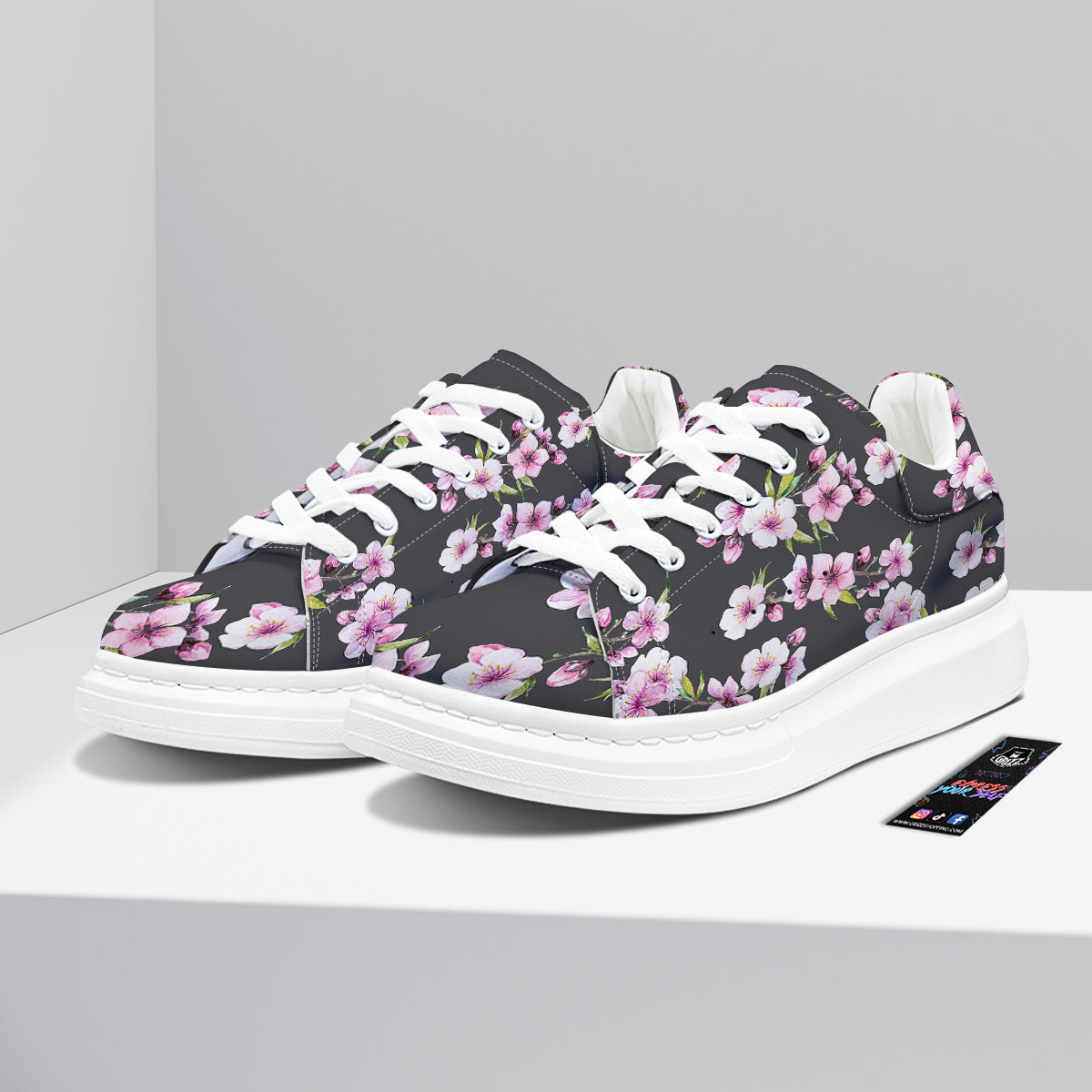 Cherry Blossom Watercolor Print Pattern Platform Shoes-grizzshop
