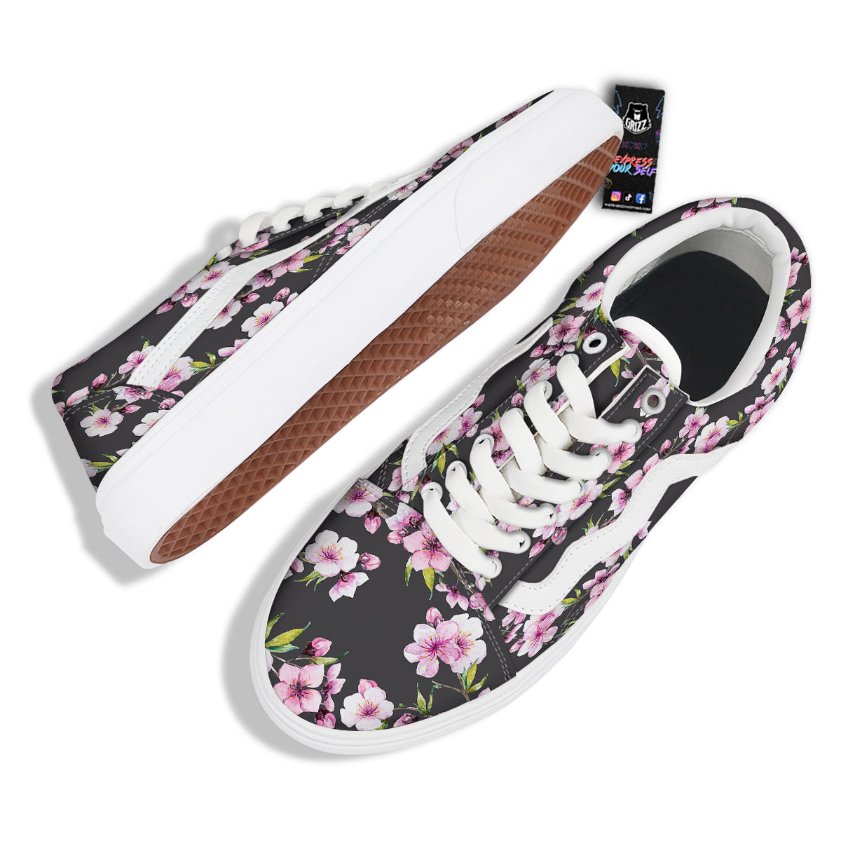 Cherry Blossom Watercolor Print Pattern Skate Shoes-grizzshop