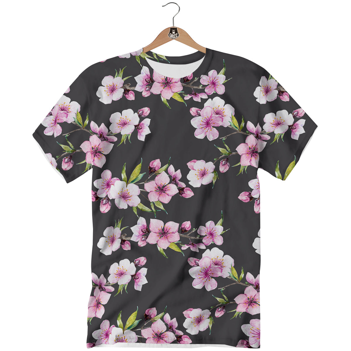 Cherry Blossom Watercolor Print Pattern T-Shirt-grizzshop