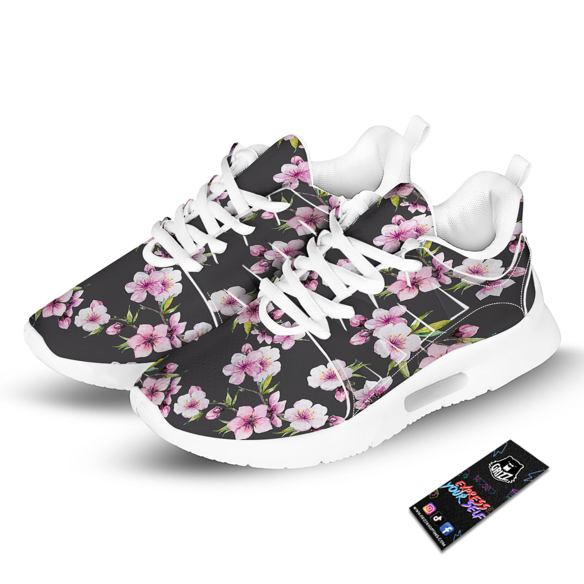 Cherry Blossom Watercolor Print Pattern Tennis Shoes-grizzshop