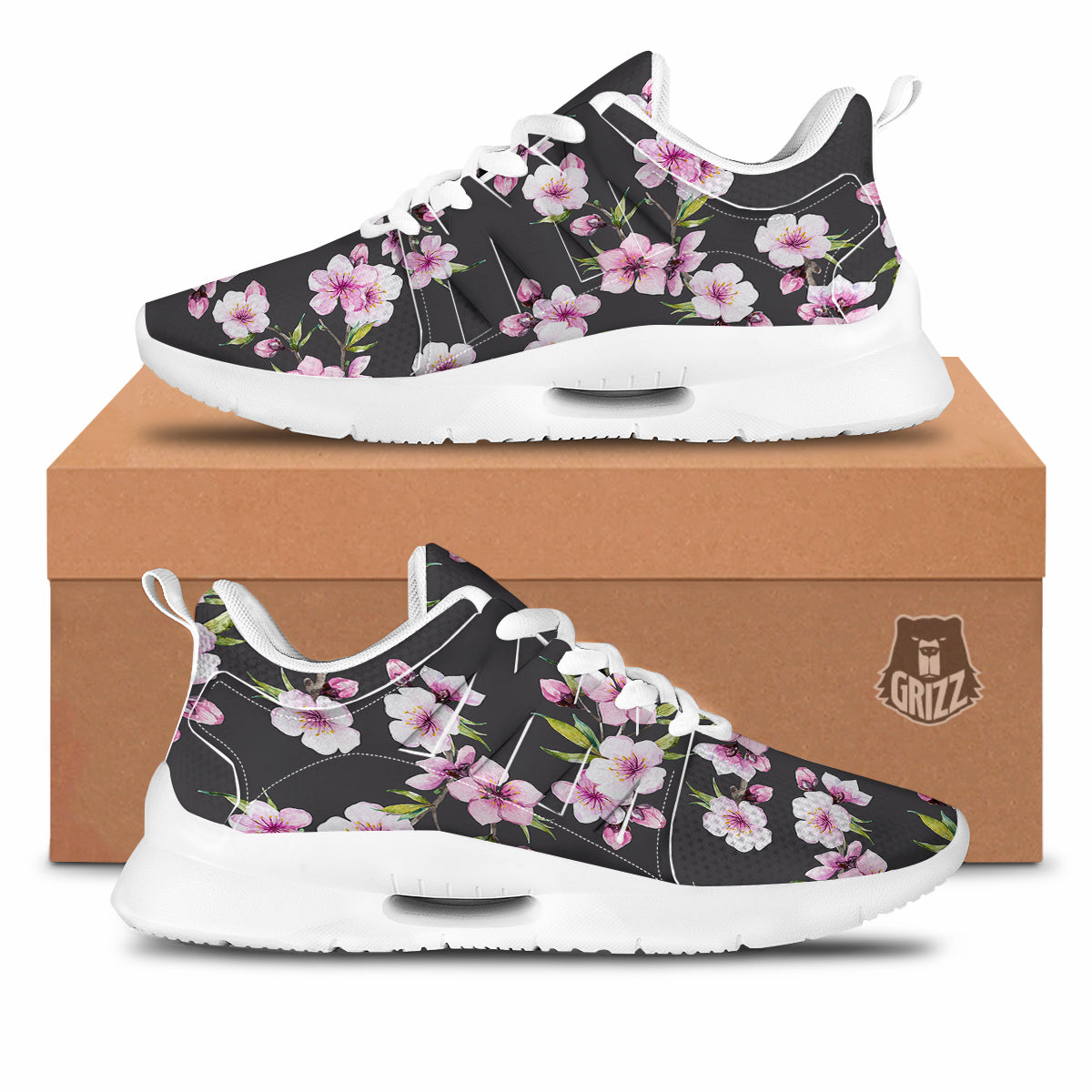 Cherry Blossom Watercolor Print Pattern Tennis Shoes-grizzshop