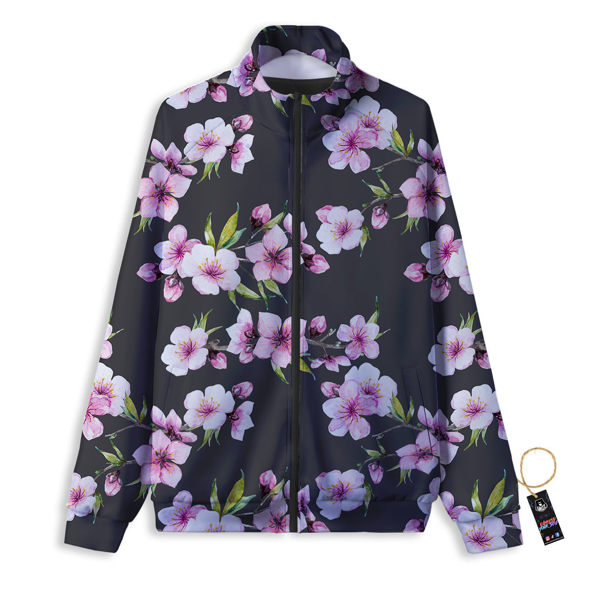 Cherry Blossom Watercolor Print Pattern Track Jacket-grizzshop