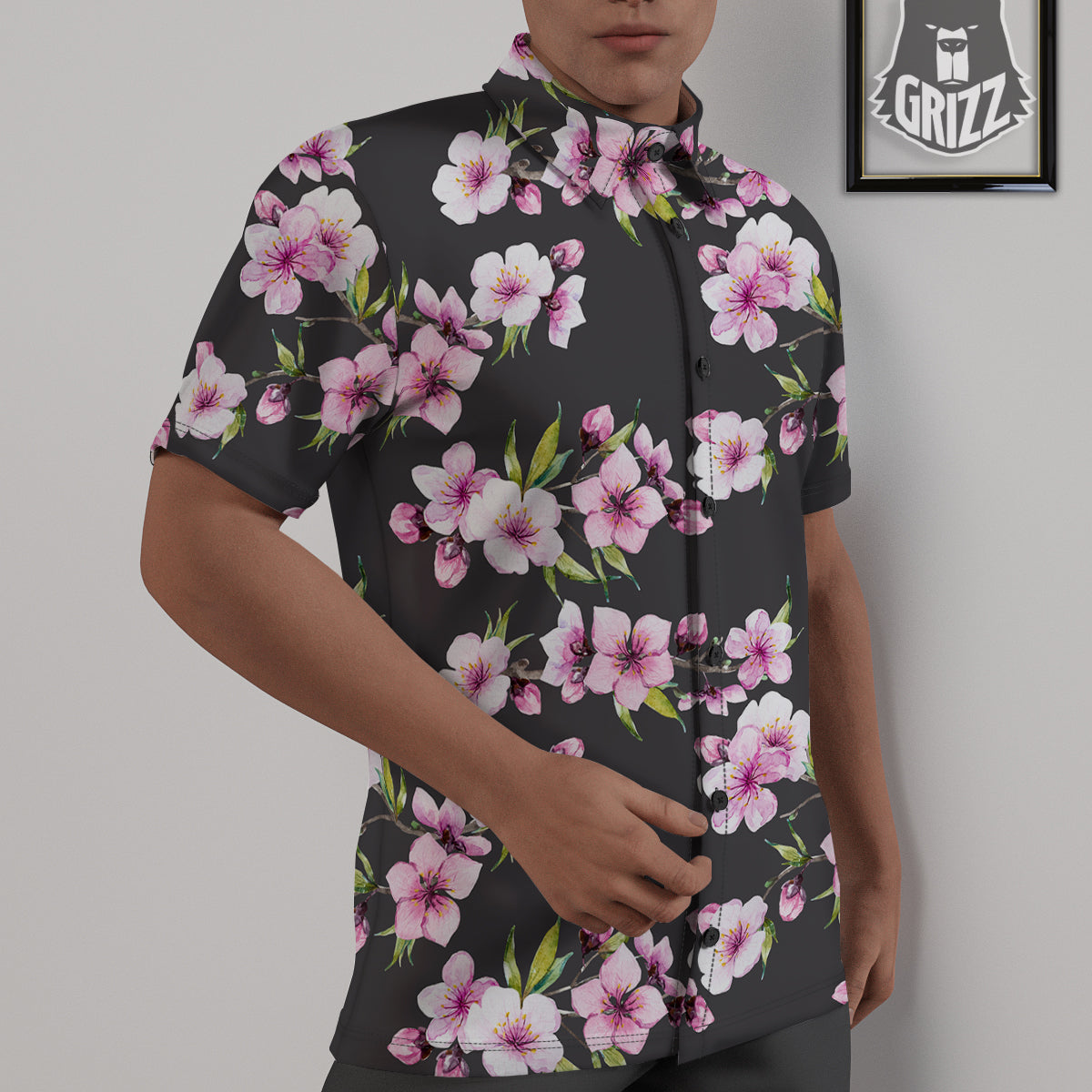 Cherry Blossom Watercolor Print Pattern Untucked Shirts-grizzshop
