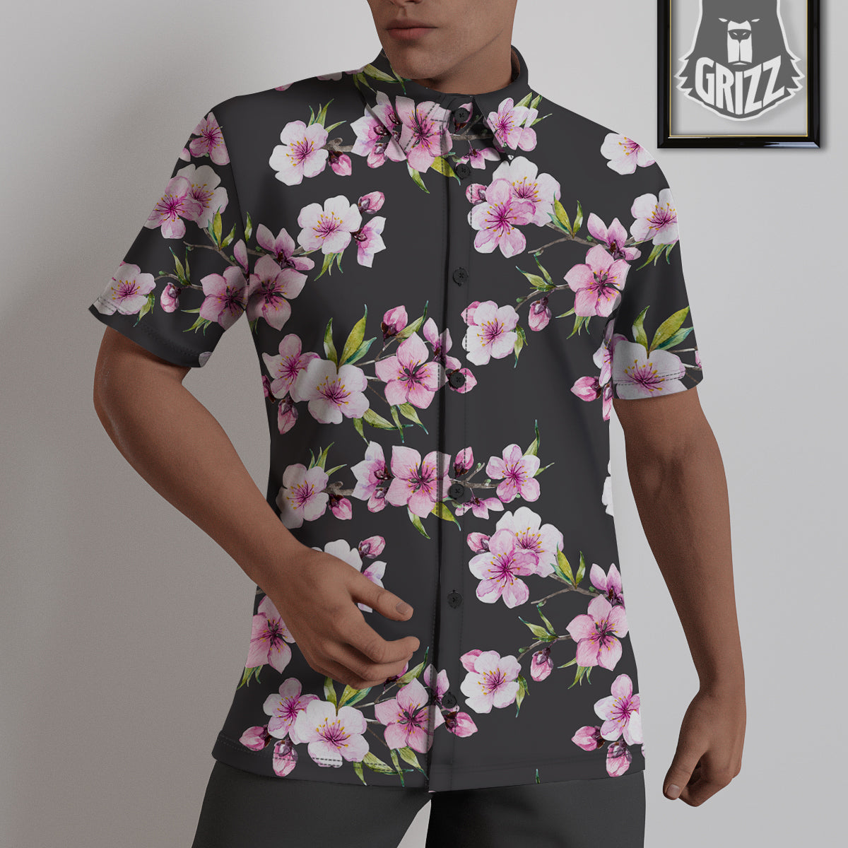 Cherry Blossom Watercolor Print Pattern Untucked Shirts-grizzshop