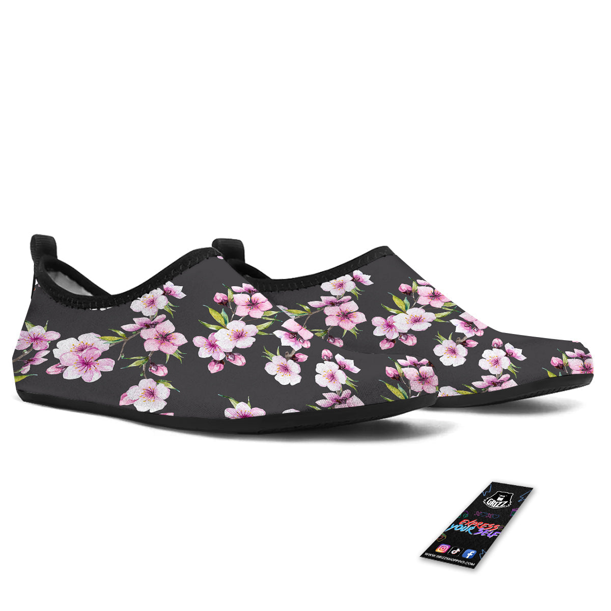 Cherry Blossom Watercolor Print Pattern Water Shoes-grizzshop