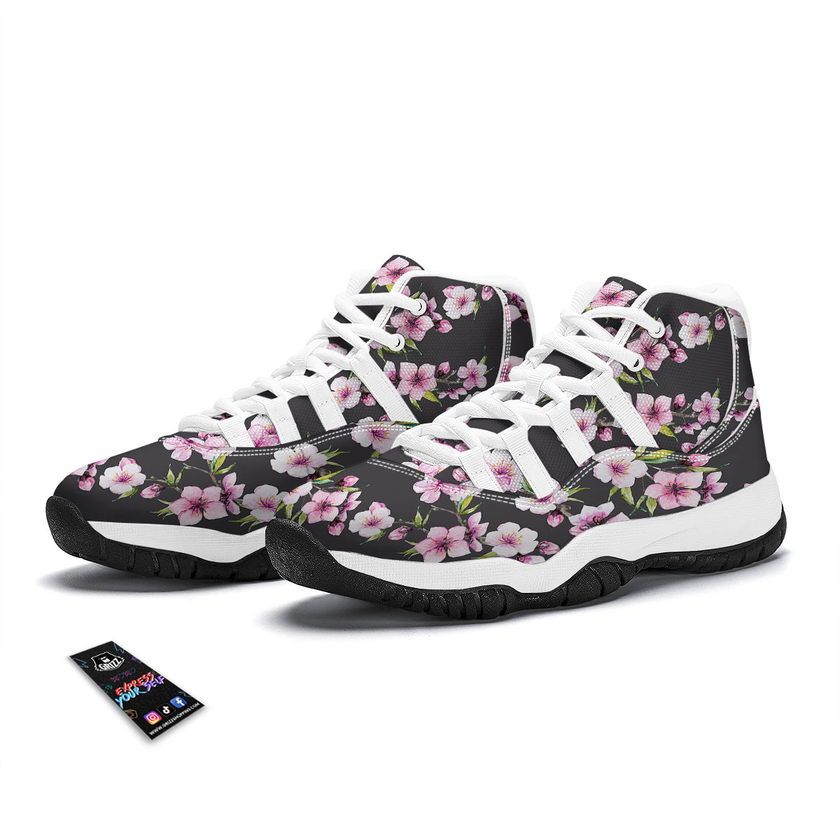 Cherry Blossom Watercolor Print Pattern White Bball Shoes-grizzshop