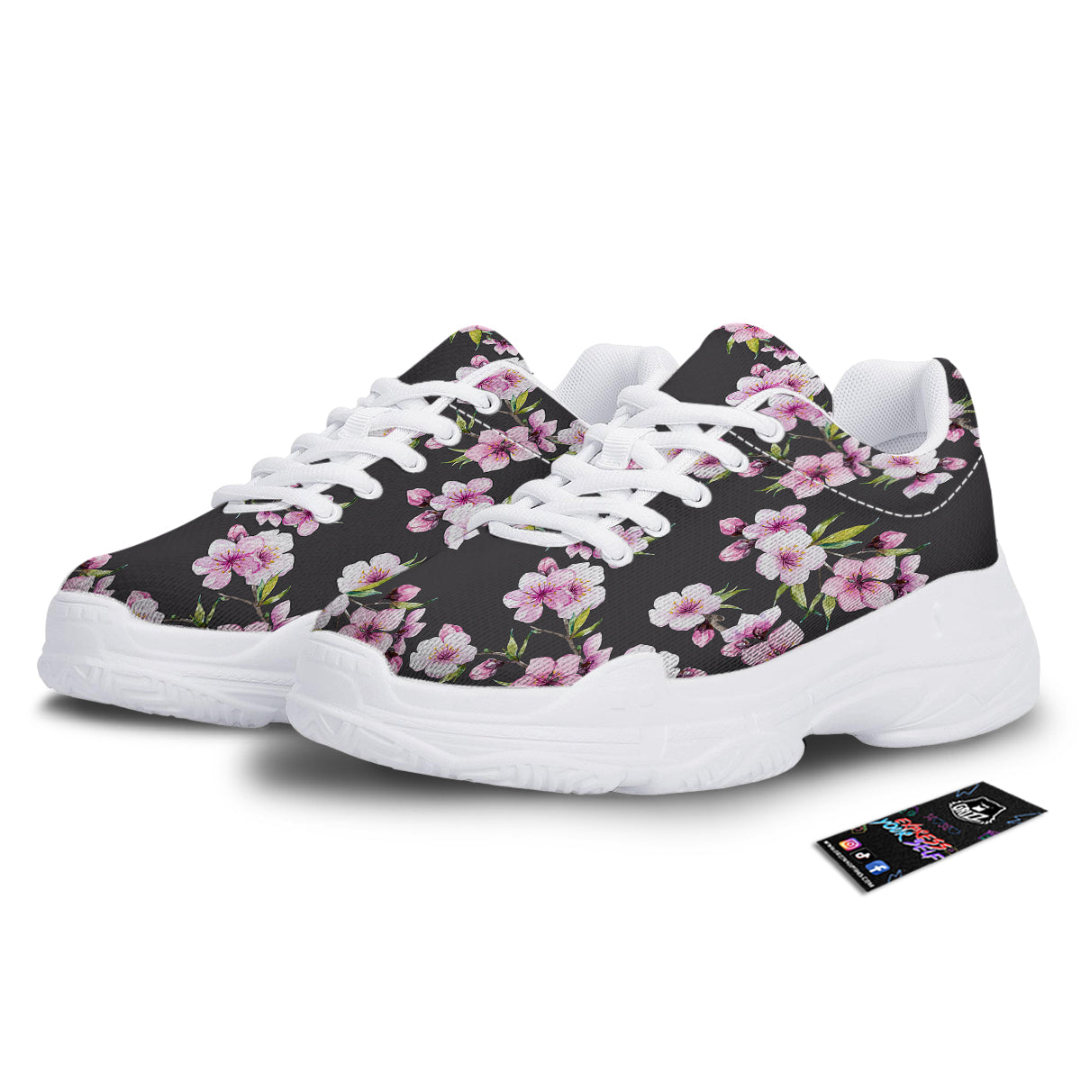 Cherry Blossom Watercolor Print Pattern White Chunky Shoes-grizzshop