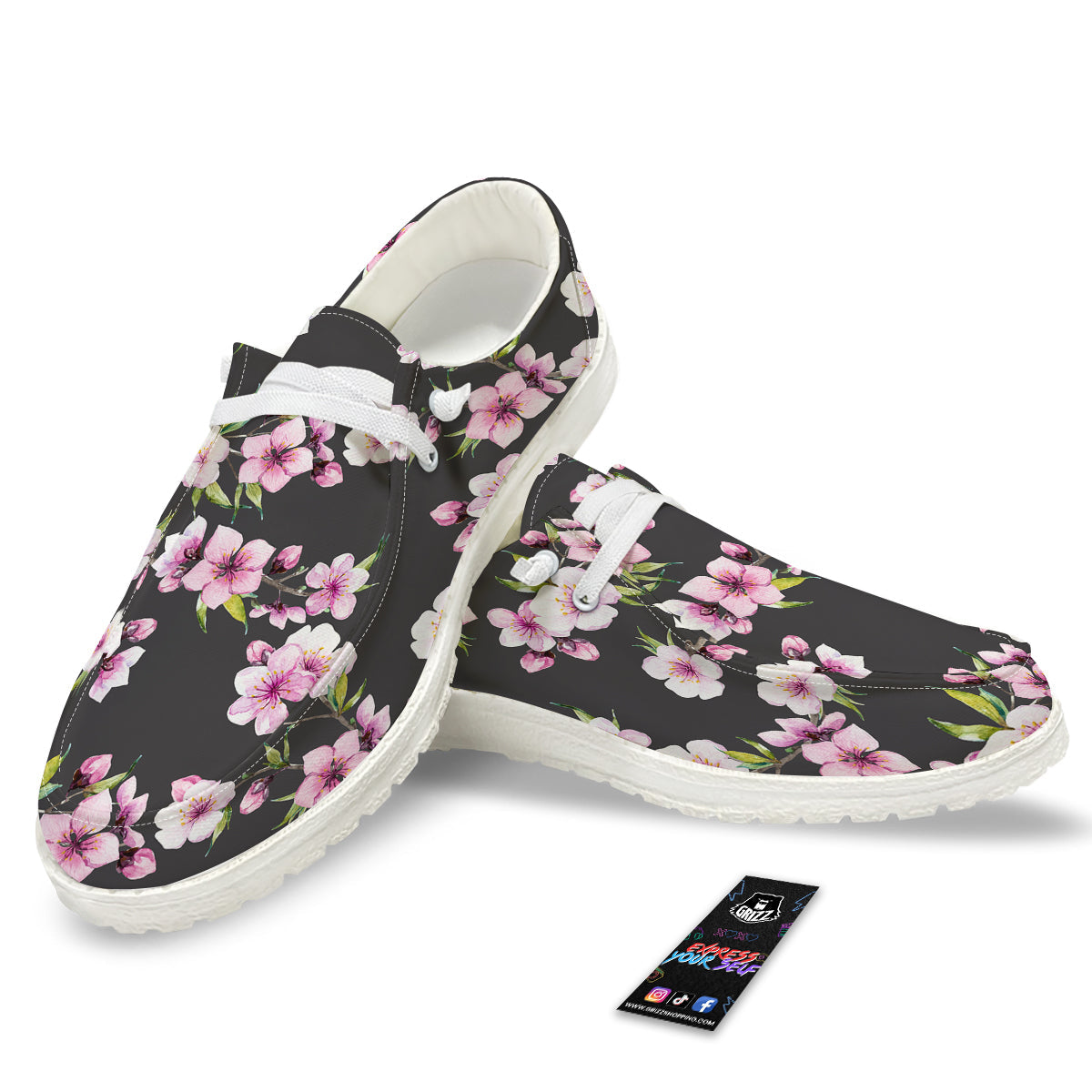 Cherry Blossom Watercolor Print Pattern White Loafers-grizzshop