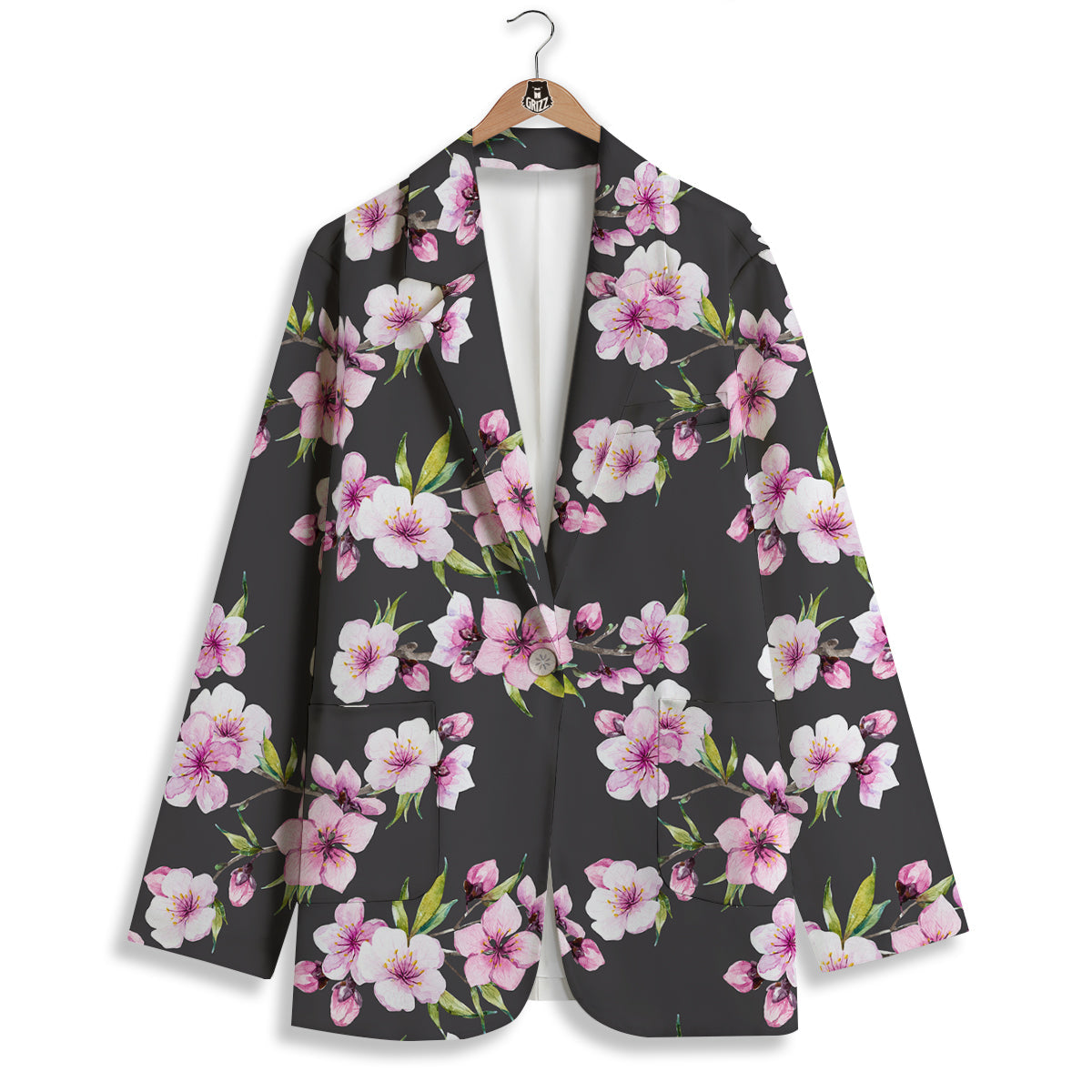 Cherry Blossom Watercolor Print Pattern Women's Blazer-grizzshop