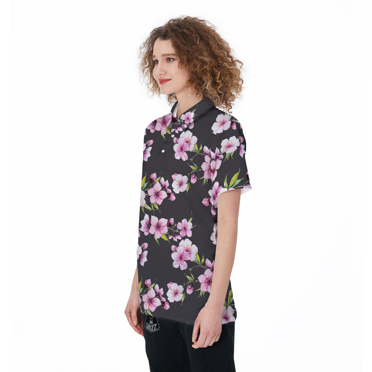 Cherry Blossom Watercolor Print Pattern Women's Golf Shirts-grizzshop