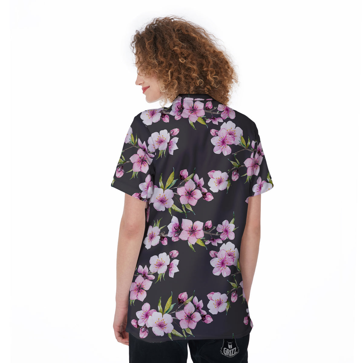 Cherry Blossom Watercolor Print Pattern Women's Golf Shirts-grizzshop