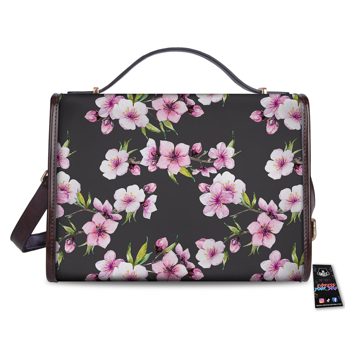 Cherry Blossom Watercolor Print Pattern Women's Satchel Bag-grizzshop