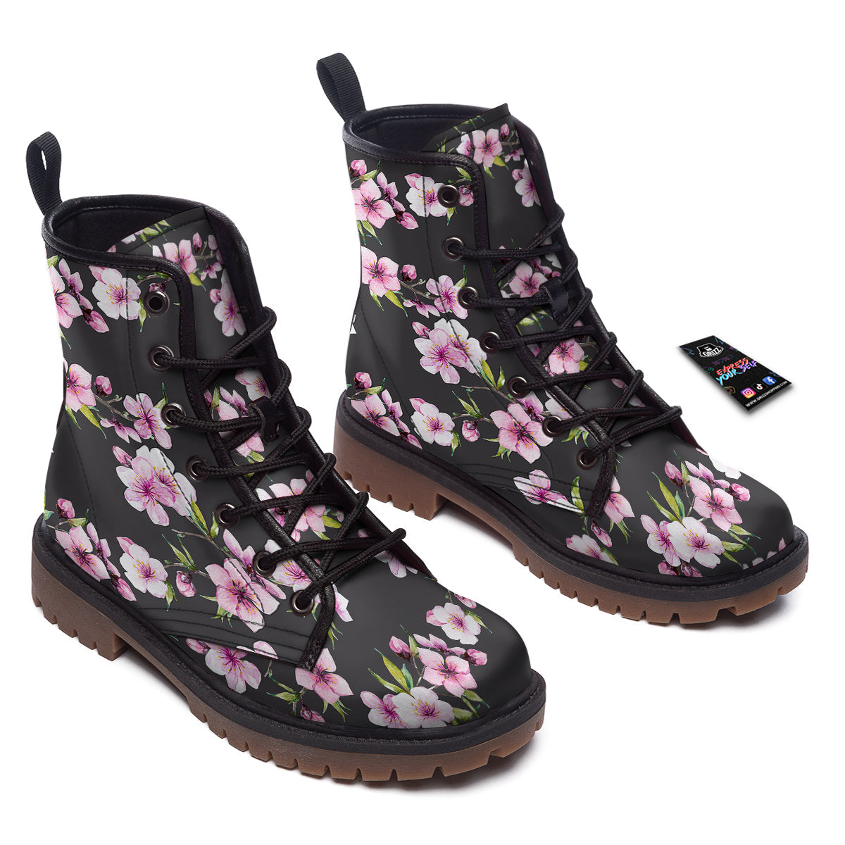 Cherry Blossom Watercolor Print Pattern Work Boots-grizzshop