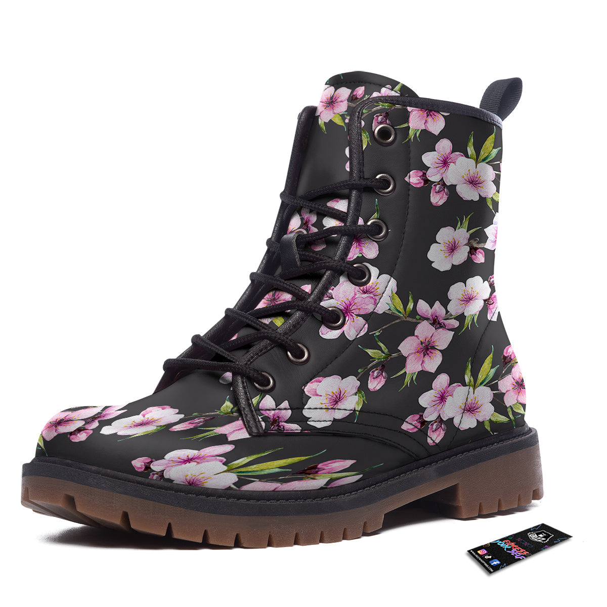 Cherry Blossom Watercolor Print Pattern Work Boots-grizzshop