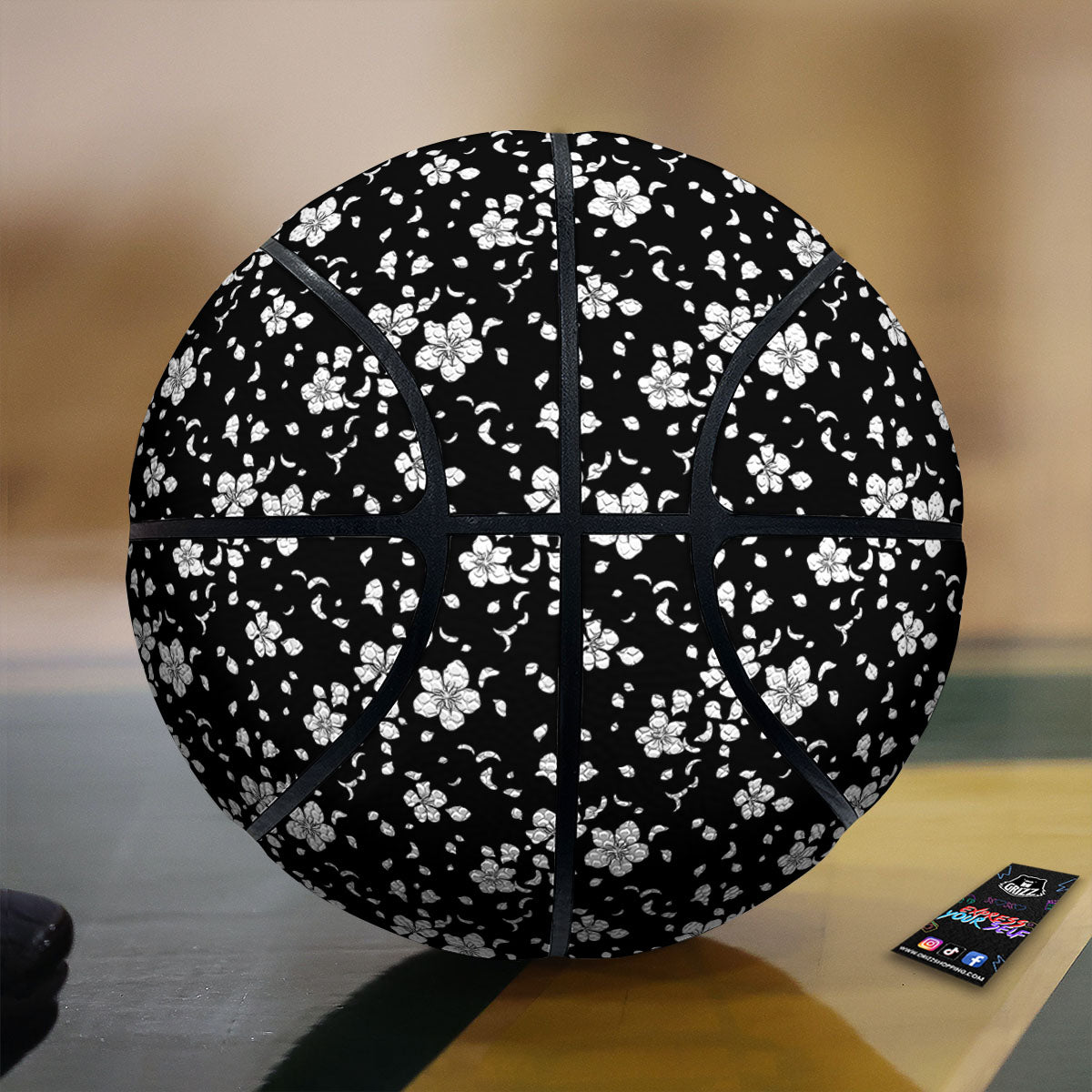 Cherry Blossom White And Black Print Basketball-grizzshop