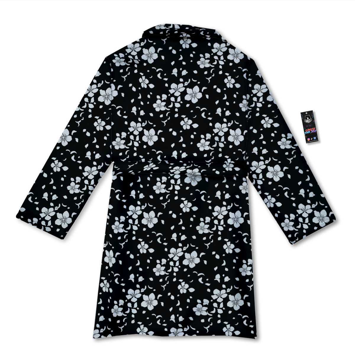 Cherry Blossom White And Black Print Bathrobe-grizzshop