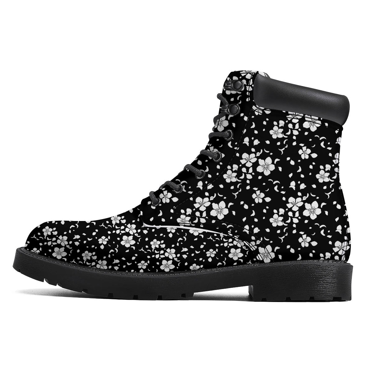 Cherry Blossom White And Black Print Boots-grizzshop
