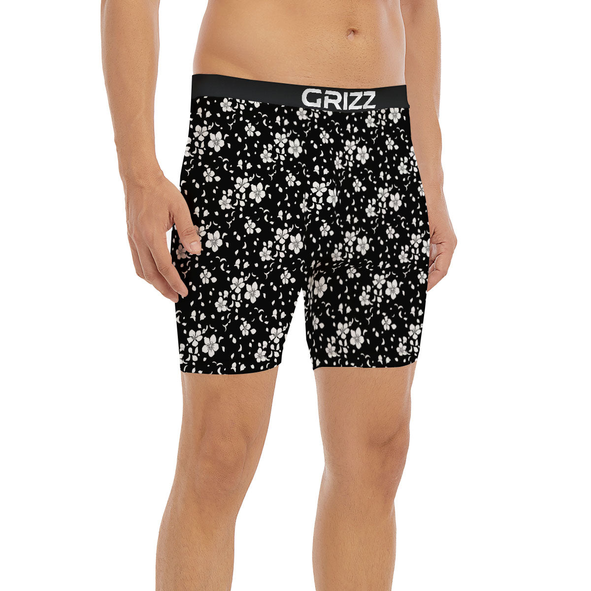 Cherry Blossom White And Black Print Boxer Briefs-grizzshop
