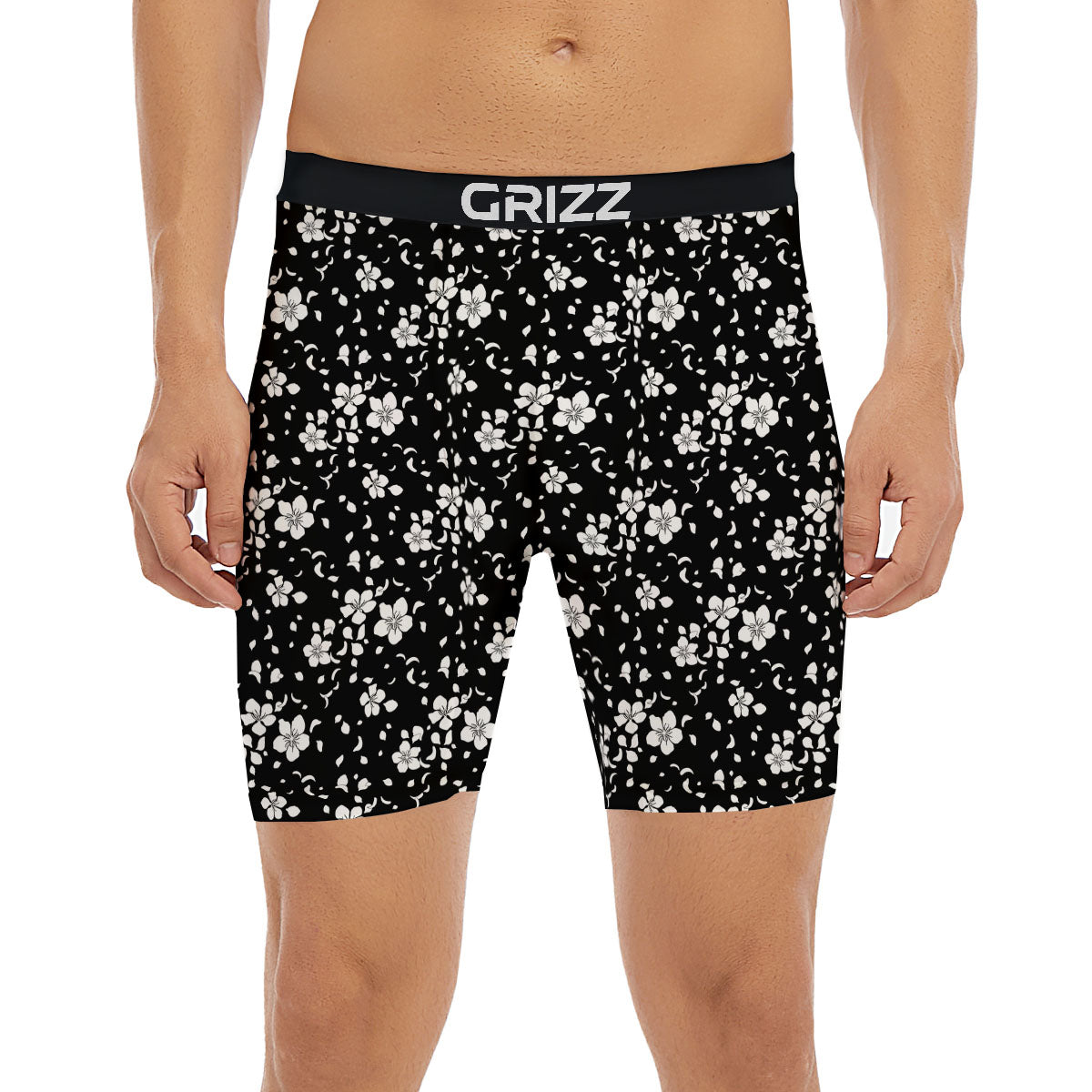 Cherry Blossom White And Black Print Boxer Briefs-grizzshop