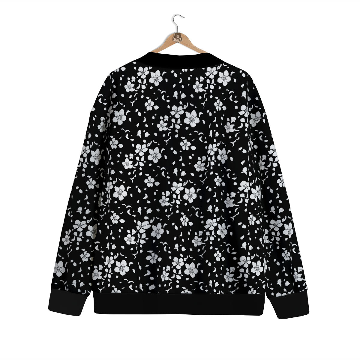 Cherry Blossom White And Black Print Cardigan-grizzshop