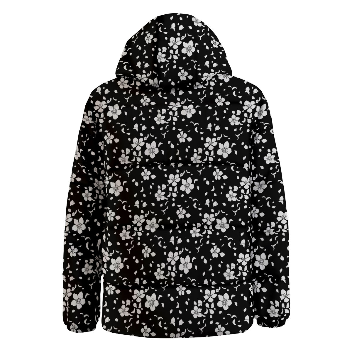 Cherry Blossom White And Black Print Down Jacket-grizzshop