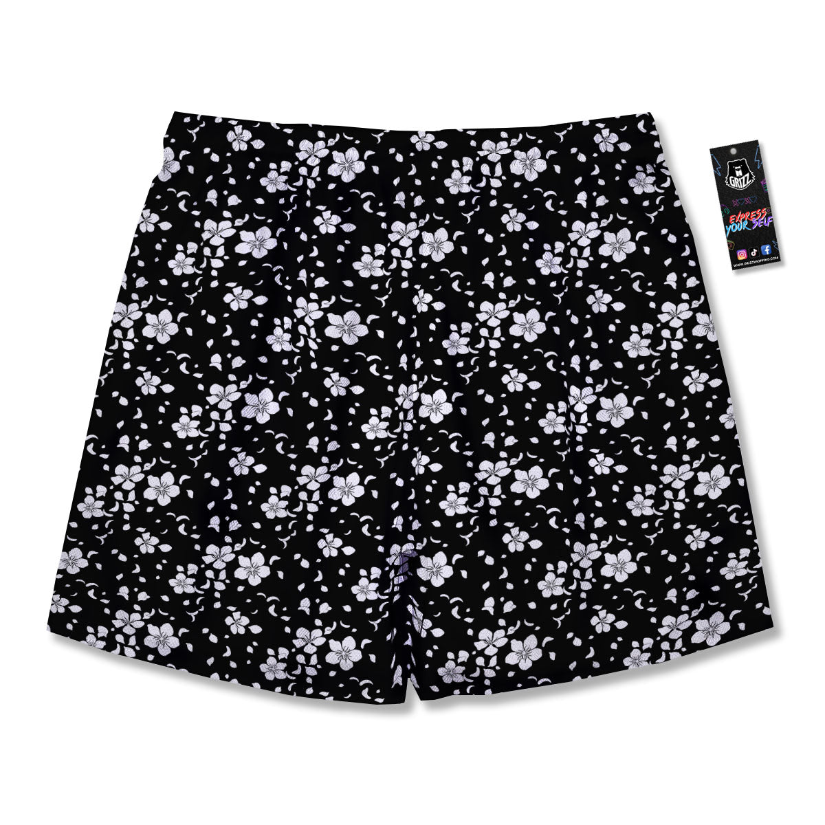 Cherry Blossom White And Black Print Men's Running Shorts-grizzshop