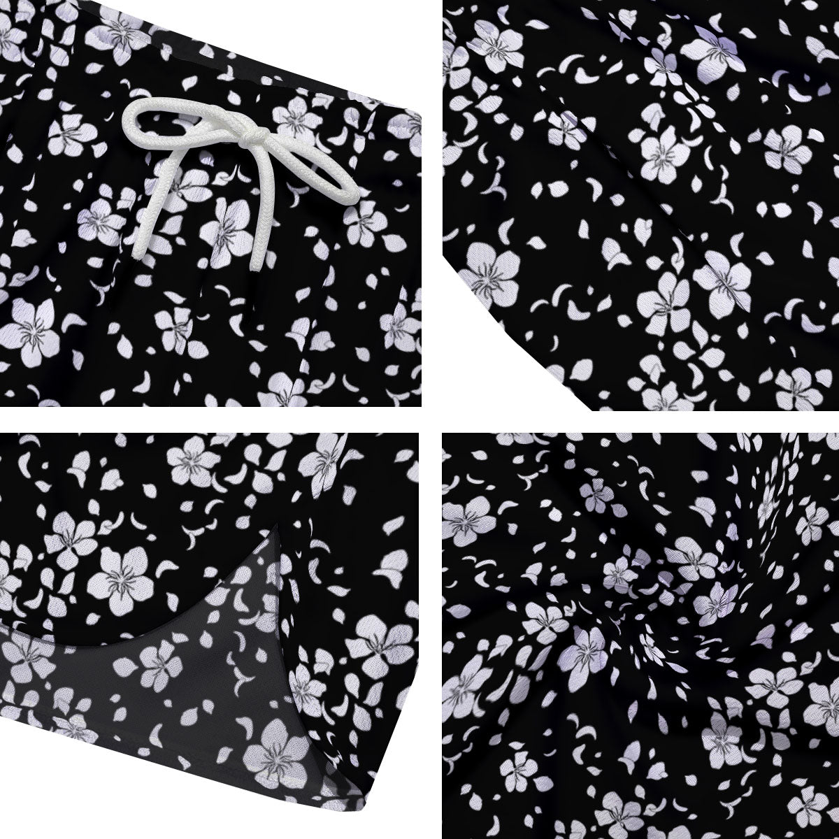 Cherry Blossom White And Black Print Men's Running Shorts-grizzshop