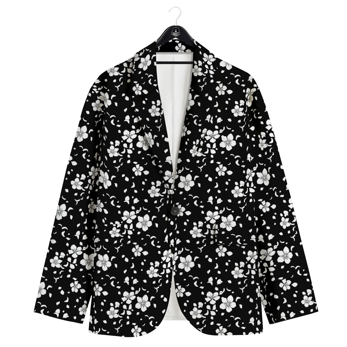 Cherry Blossom White And Black Print Men's Sport Coat-grizzshop