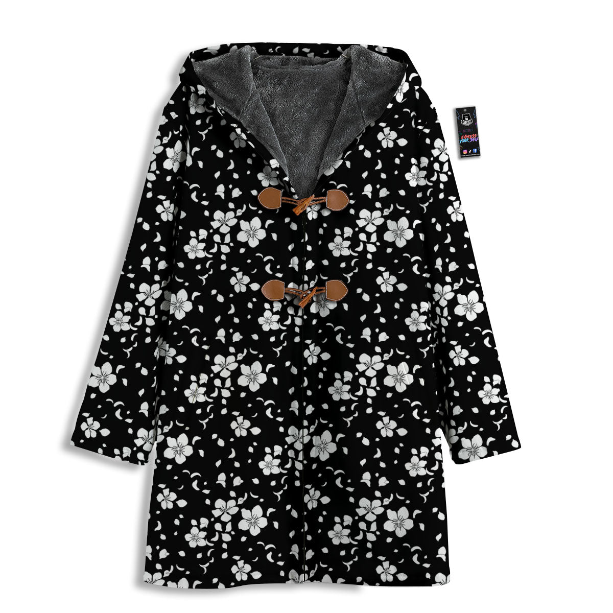 Cherry Blossom White And Black Print Men's Windbreaker Jacket-grizzshop
