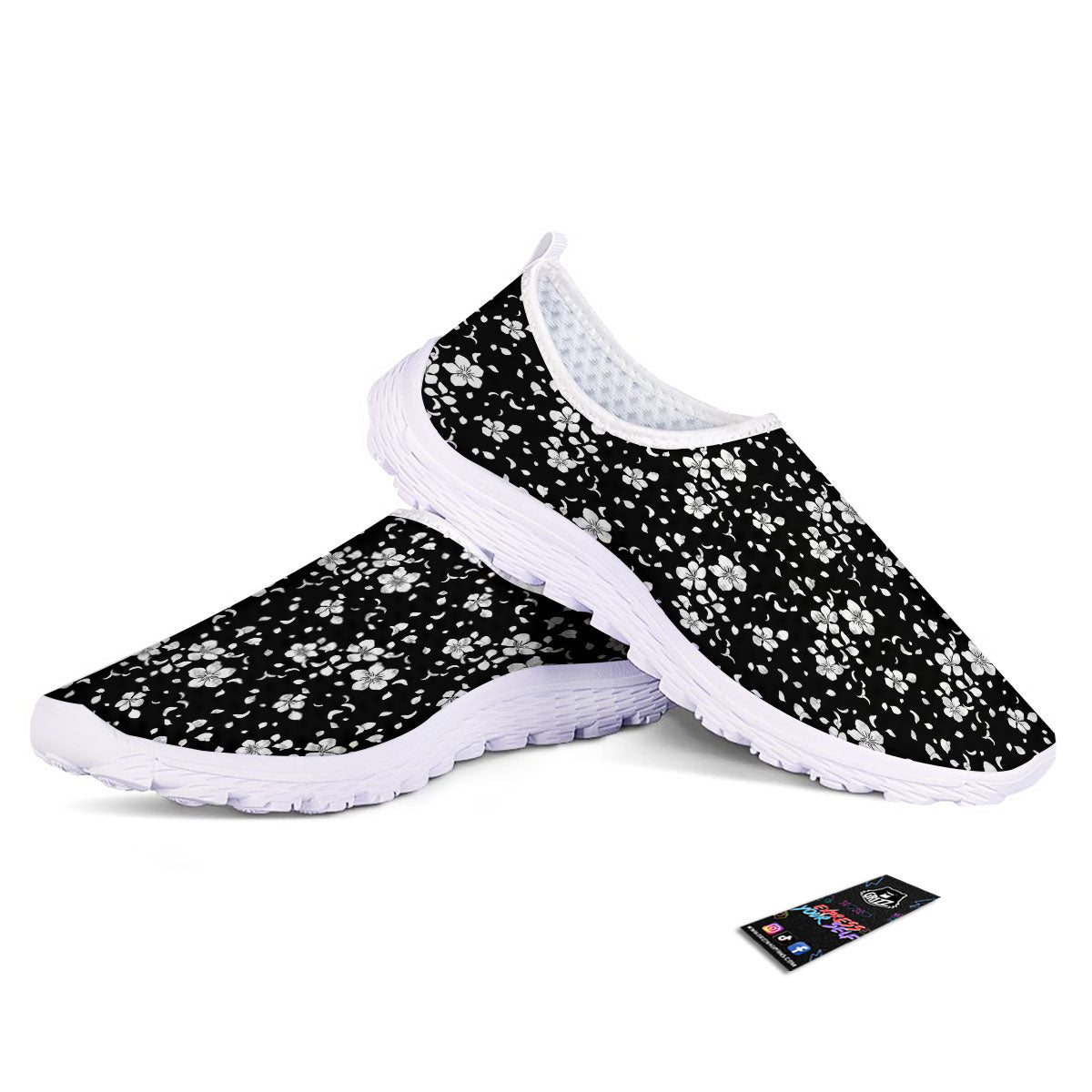 Cherry Blossom White And Black Print Nurse Shoes-grizzshop