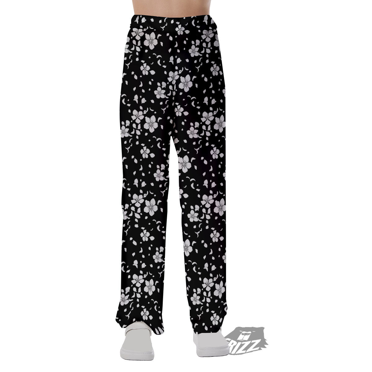 Cherry Blossom White And Black Print Pajama Pants-grizzshop