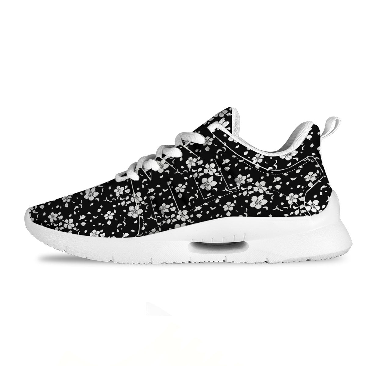 Cherry Blossom White And Black Print Tennis Shoes-grizzshop