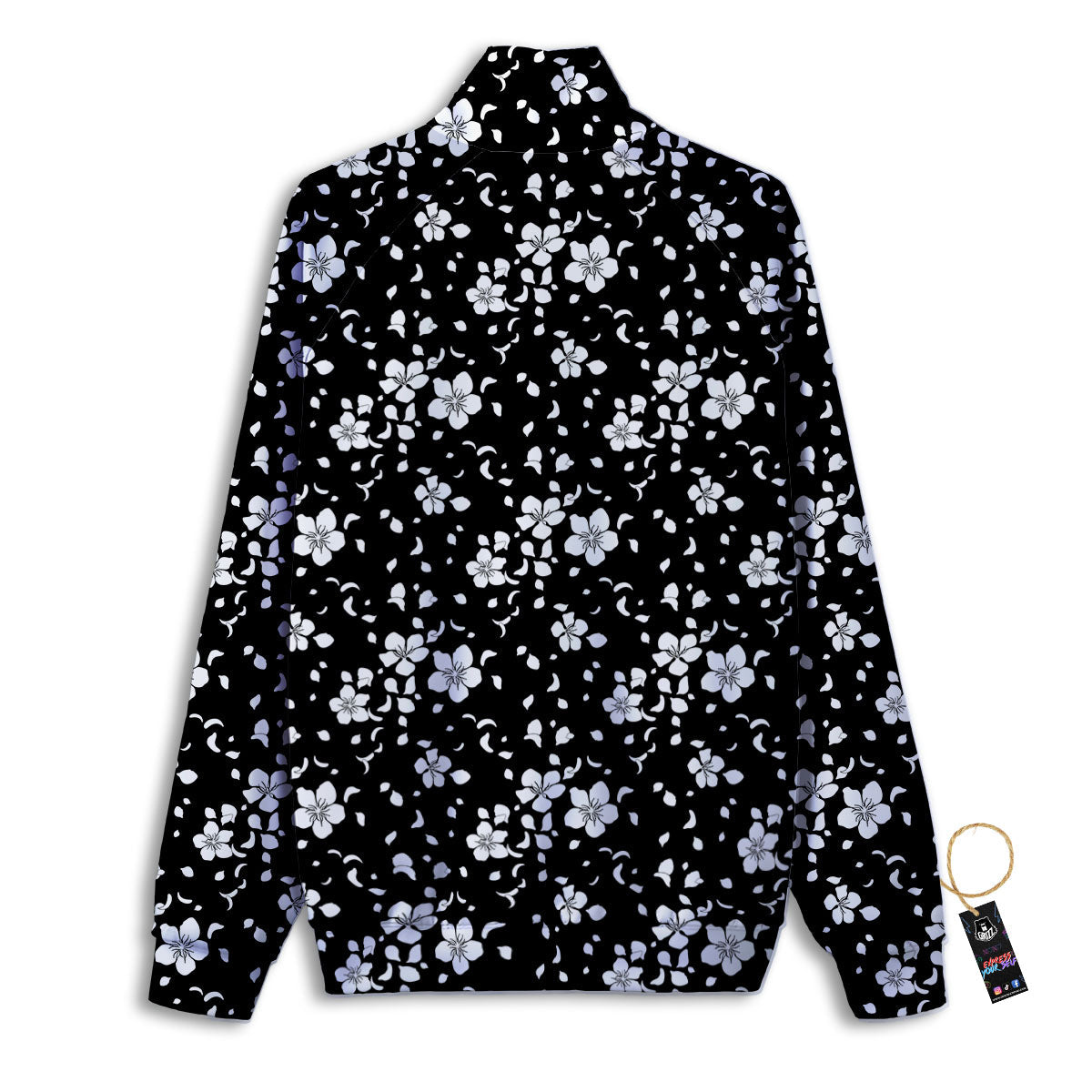 Cherry Blossom White And Black Print Track Jacket-grizzshop