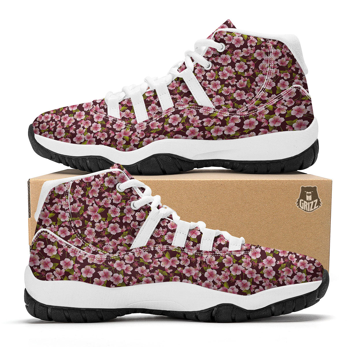 Cherry Blossom White Bball Shoes-grizzshop