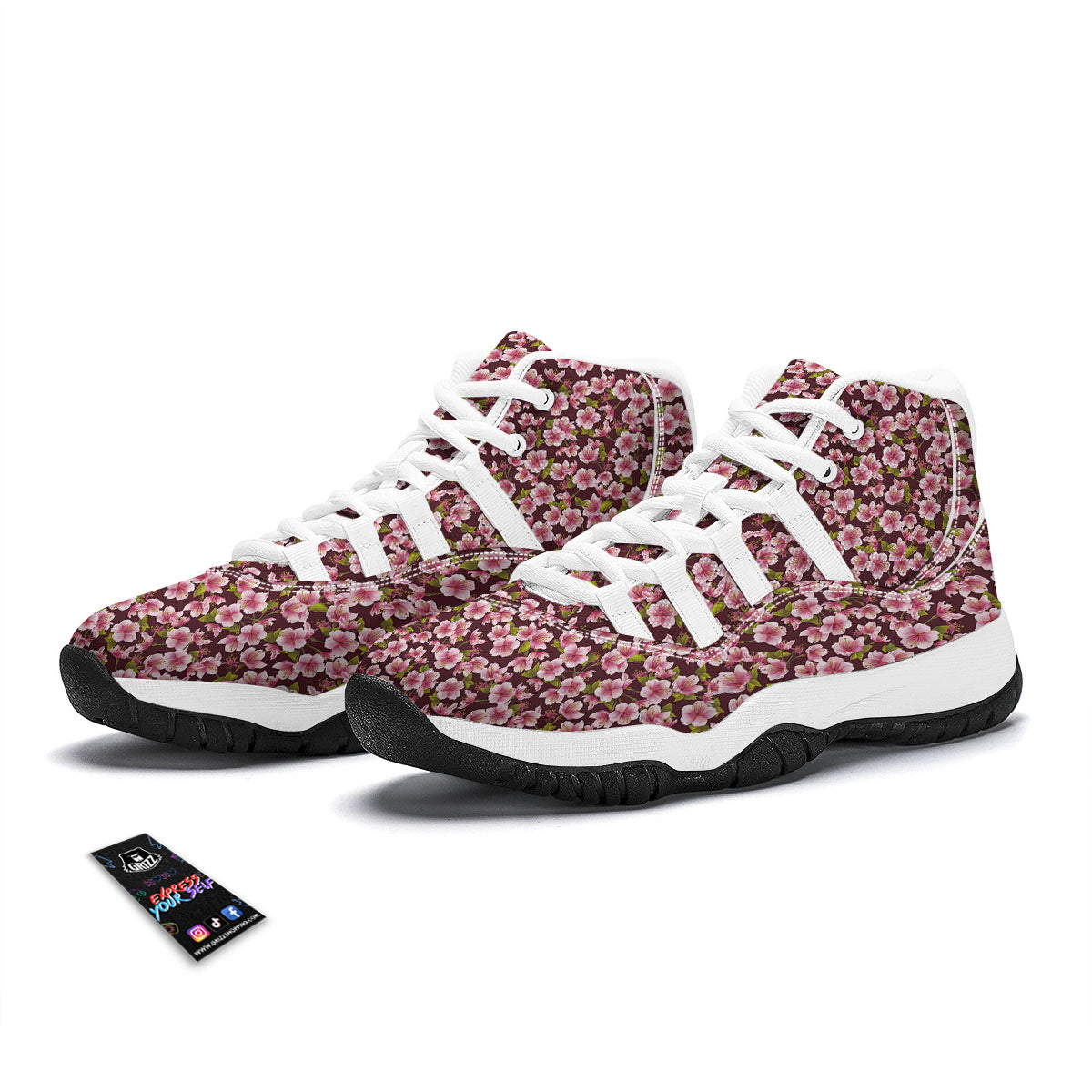 Cherry Blossom White Bball Shoes-grizzshop
