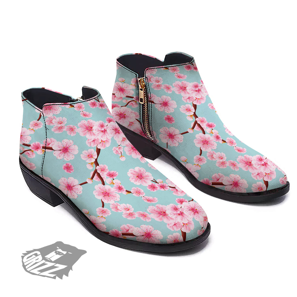 Cherry Blossom White Print Pattern Ankle Boots-grizzshop
