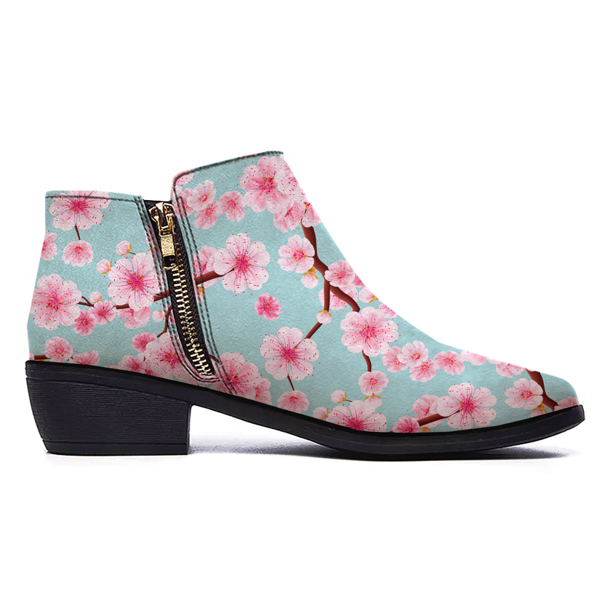 Cherry Blossom White Print Pattern Ankle Boots-grizzshop