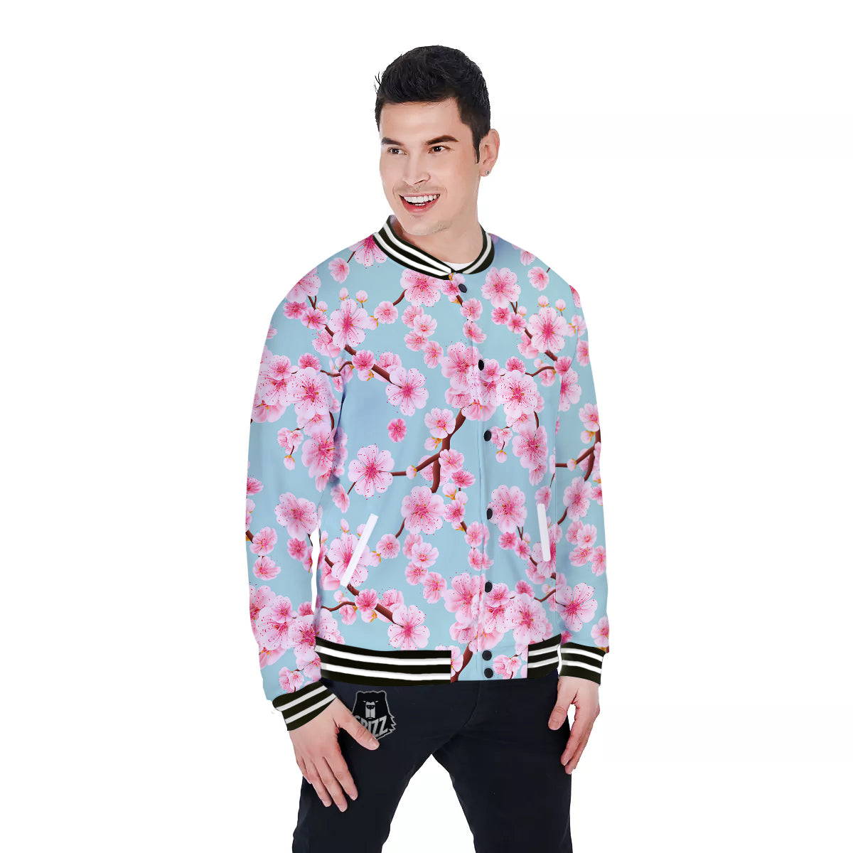 Cherry Blossom White Print Pattern Baseball Jacket-grizzshop