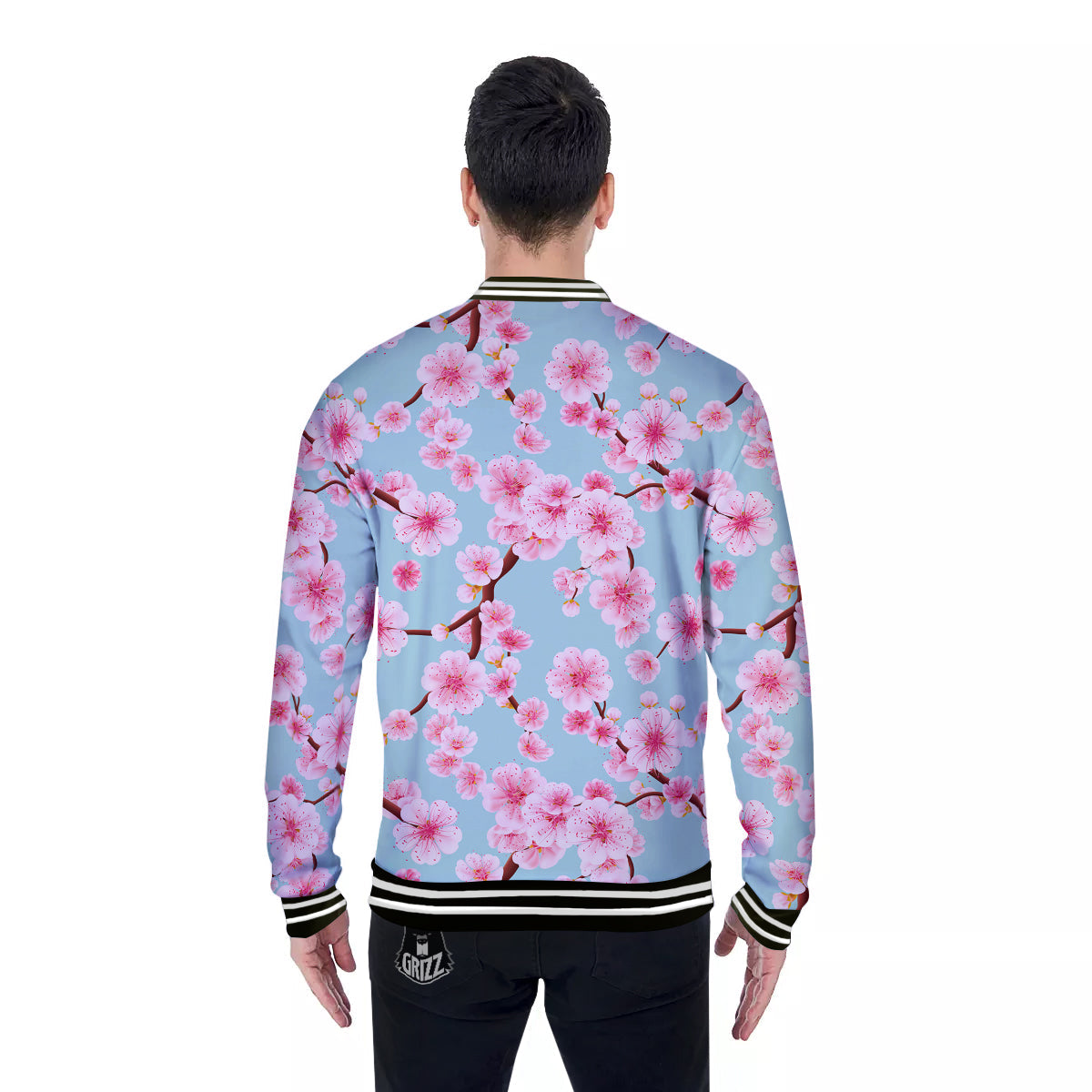 Cherry Blossom White Print Pattern Baseball Jacket-grizzshop