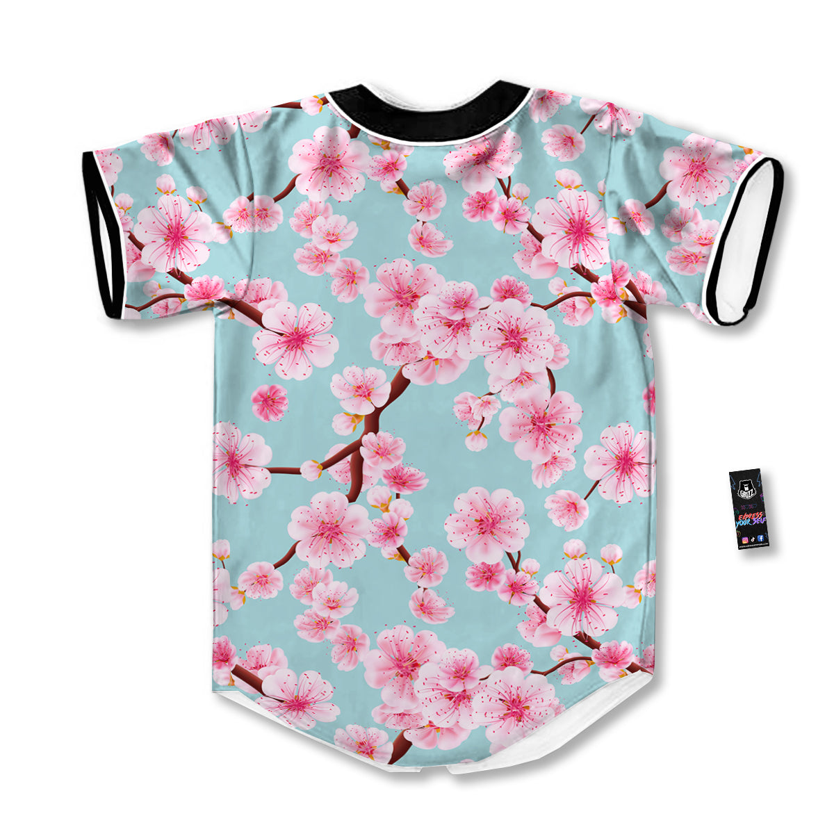 Cherry Blossom White Print Pattern Baseball Jersey-grizzshop