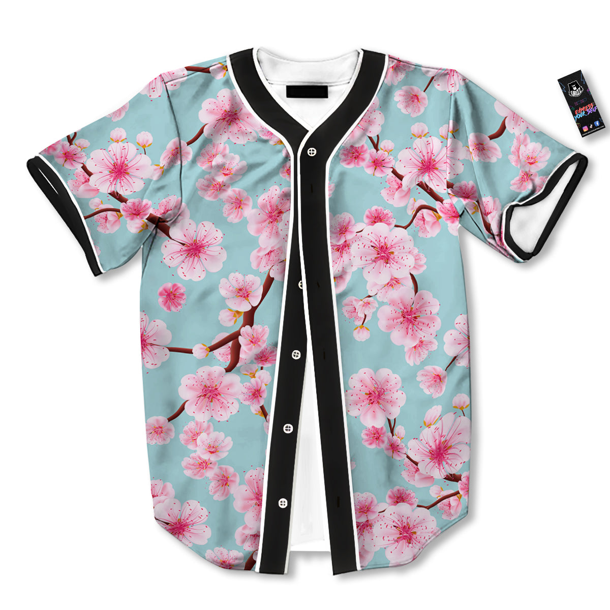 Cherry Blossom White Print Pattern Baseball Jersey-grizzshop