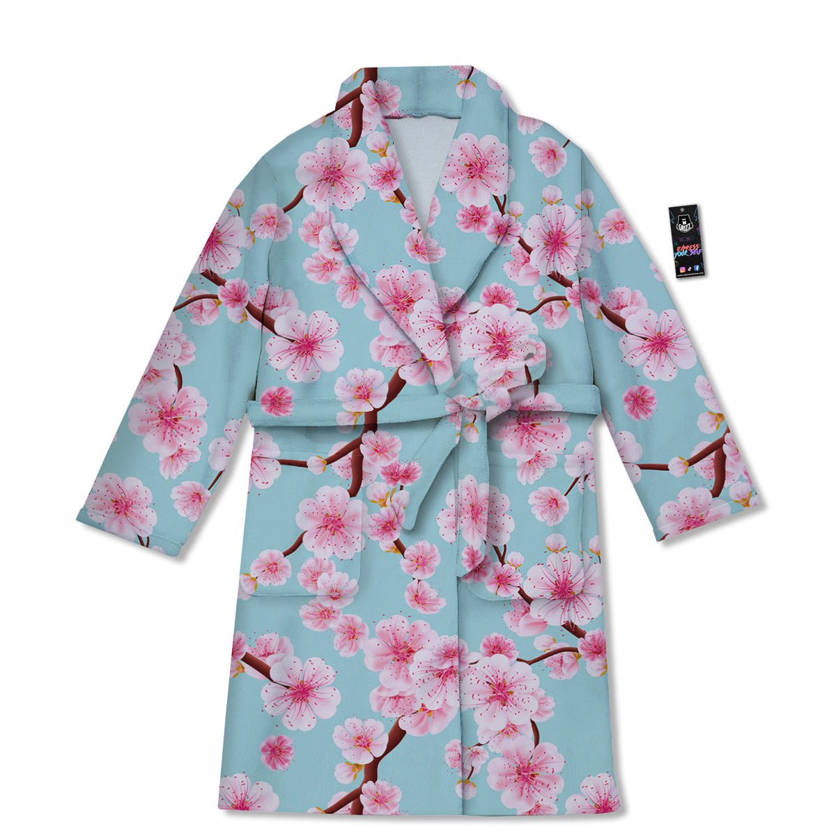Cherry Blossom White Print Pattern Bathrobe-grizzshop