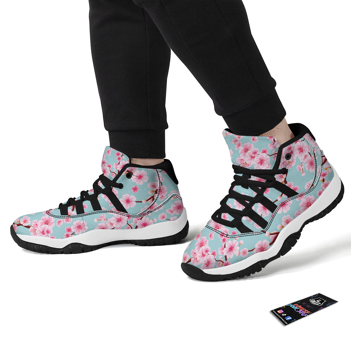 Cherry Blossom White Print Pattern Black Bball Shoes-grizzshop