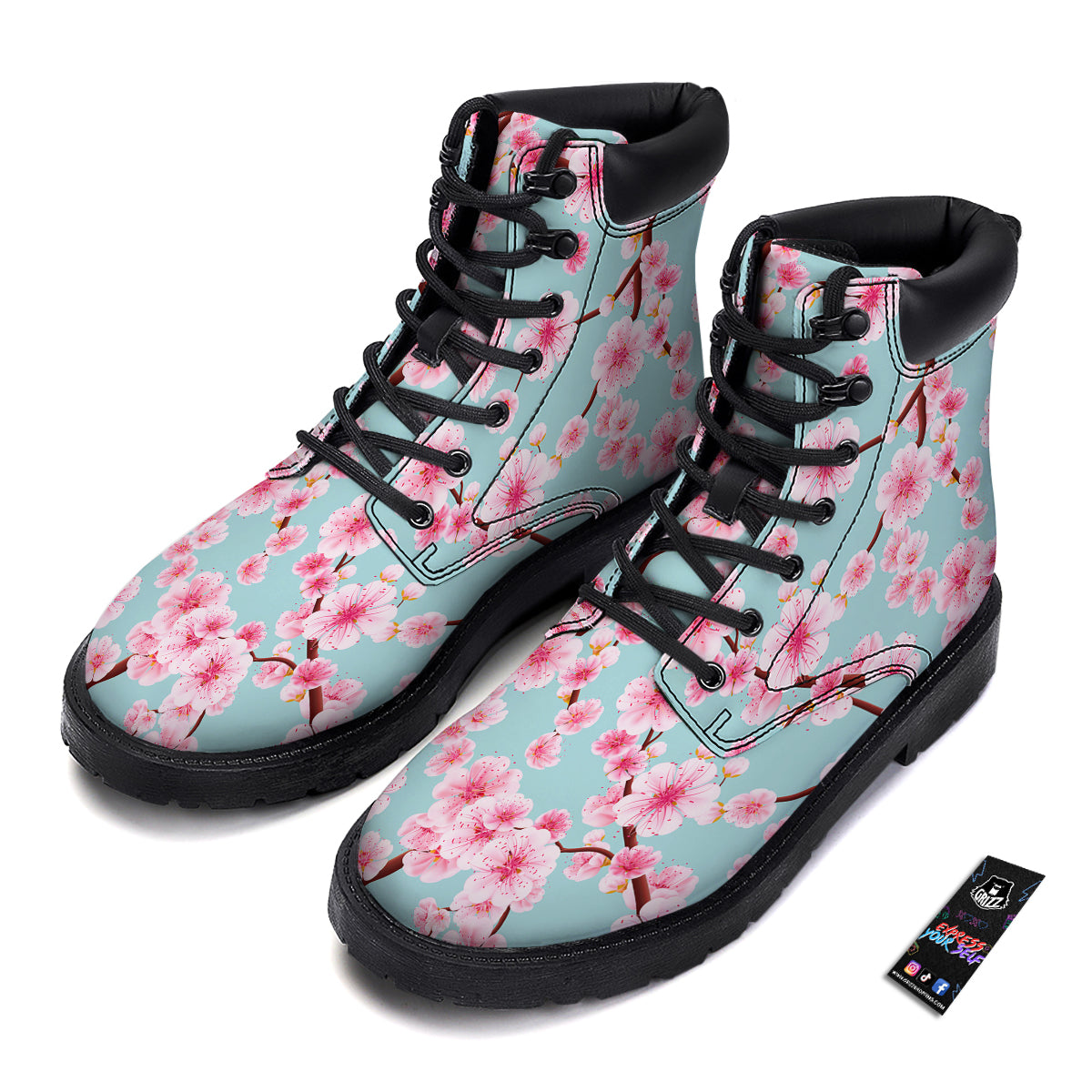 Cherry Blossom White Print Pattern Boots-grizzshop