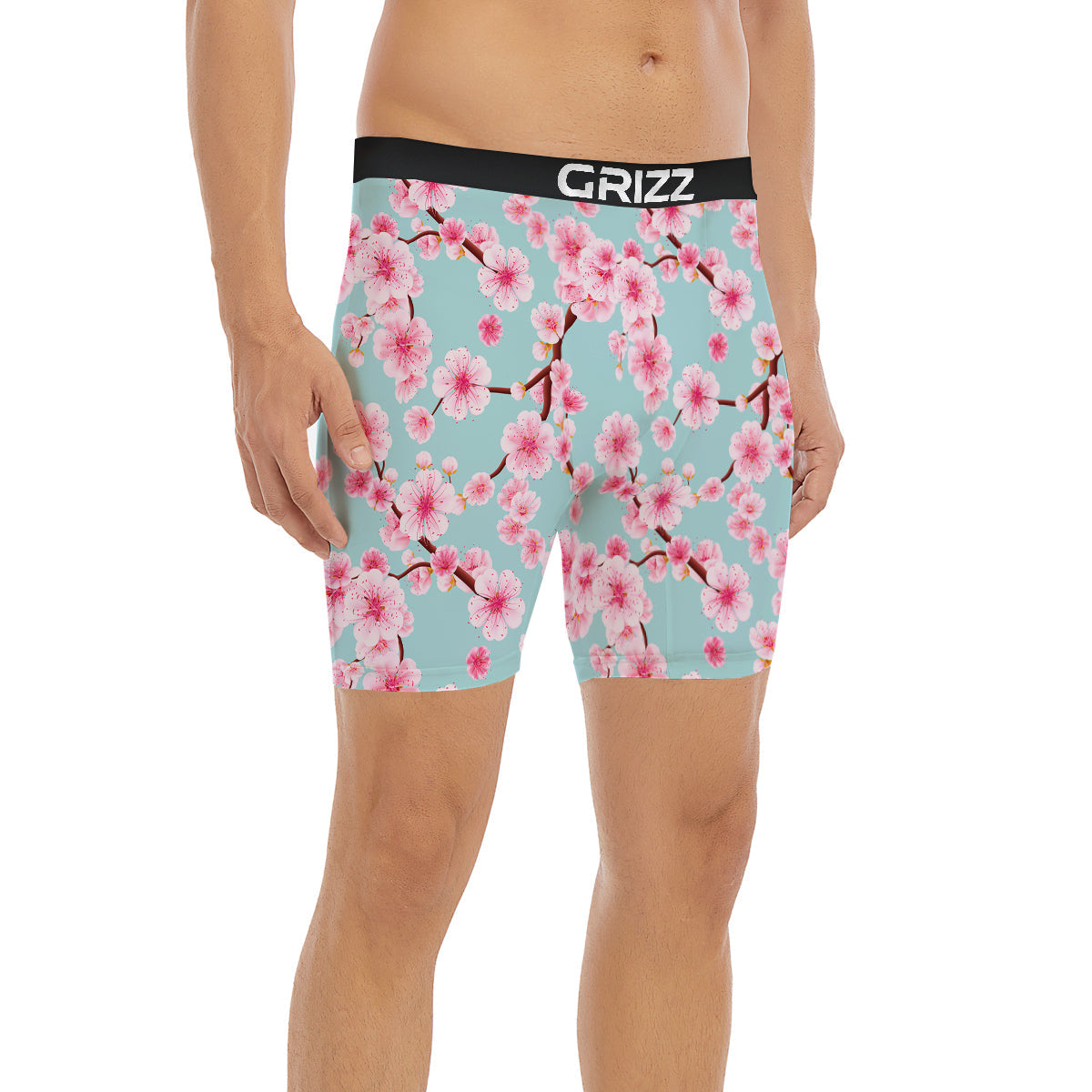 Cherry Blossom White Print Pattern Boxer Briefs-grizzshop
